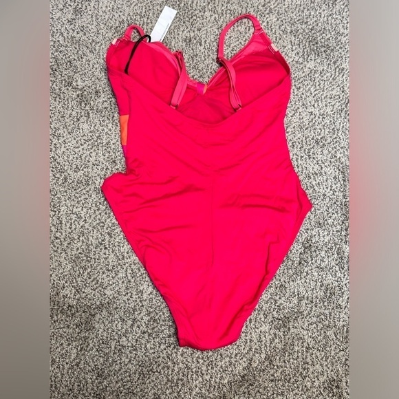 One Piece Swimsuit Pink and Orange Robin Piccone Hi Cut Cheeky Plunge 3425 Tags - Picture 10 of 12